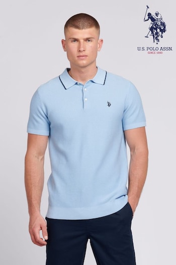 U.S. Polo Assn. Regular Fit Mens Blue Waffle Knit Polo Shirt (B15505) | £70