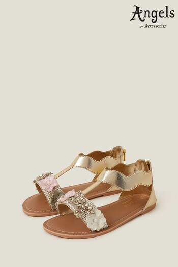 Angels By Accessorize Girls Gold Flower Embellished Sandals (B15535) | £22 - £23