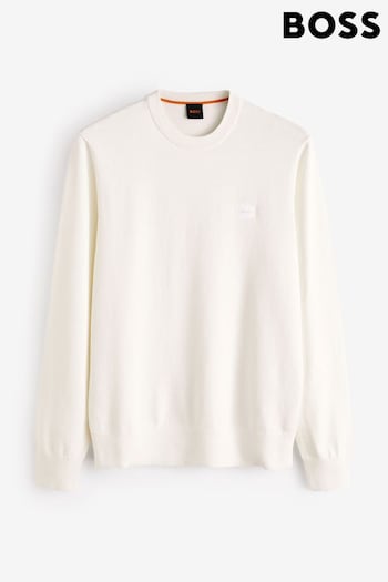 BOSS Natural Crew-Neck Sweater in Cotton and Cashmere With Logo (B15569) | £119