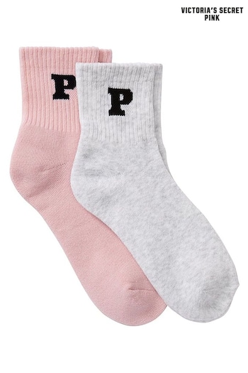 Victoria's Secret PINK Grey & Pink 2 Pack Quarter Socks (B15579) | £15