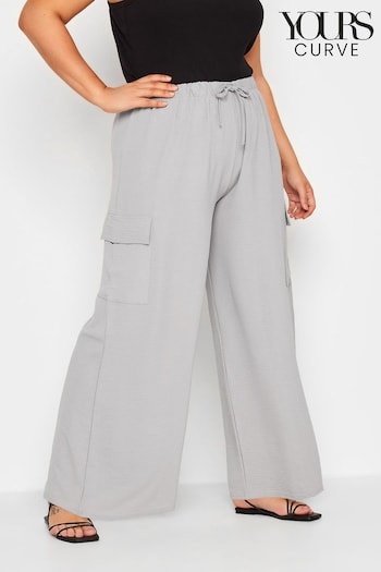 Yours Curve Grey Wide Leg Crepe Cargo Trousers (B15606) | £29