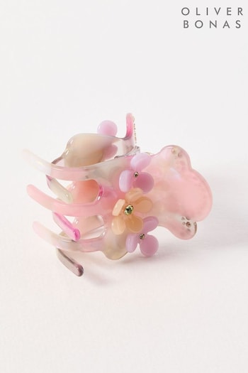 Oliver Bonas Pink Seraphina Flower Faux Tortoiseshell Hair Claw Clip (B15611) | £16