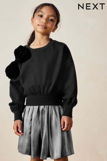 Black Velour Bow Sweatshirt (3-16yrs) (B15703) | £15 - £20