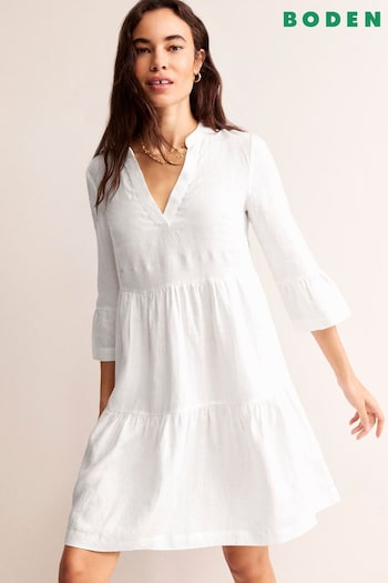 Boden White Sophia Linen Short Dress (B15732) | £115
