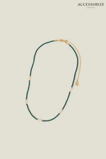Accessorize Green 14ct Gold-Plated Pearl Station Necklace (B15769) | £20