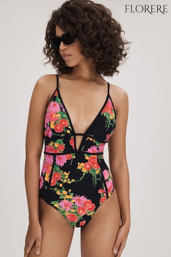 Florere Printed Plunge Neck Swimsuit (B15844) | £98