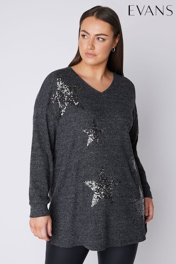 Evans V-Neck Sequin Star Jumper (B15956) | £39