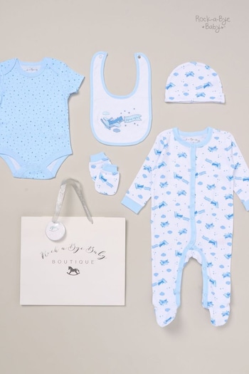 Rock-A-Bye Baby Boutique Blue Printed All in One Cotton 5-Piece Baby Gift Set (B15957) | £25