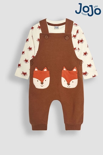 JoJo Maman Bébé Toffee Brown Fox Appliqué Pocket Dungarees and Top Set (B16033) | £27