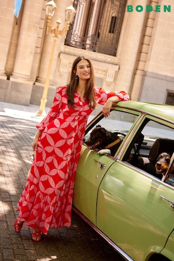 Boden Red Occasion Maxi silk Shirt Dress (B16052) | £175