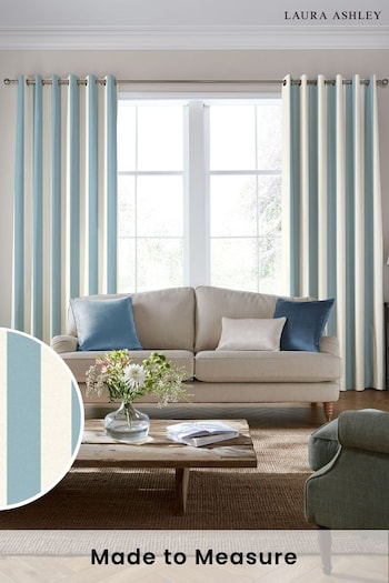 Laura Ashley Seaspray Blue Lille Stripe Made to Measure Curtains (B16156) | £91