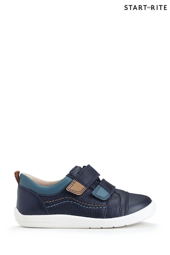 Start-Rite Playhouse Navy Leather Rip Tape Trainer Shoes rosas (B16269) | £43