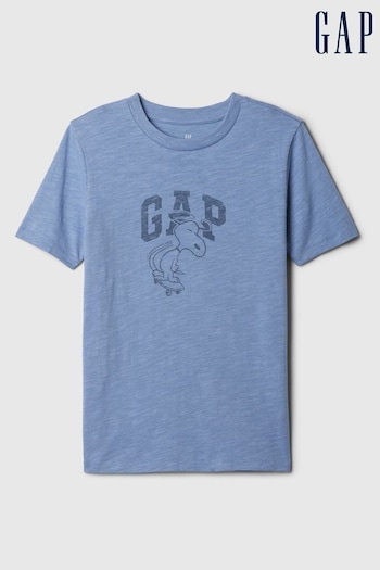 Gap Blue Cotton Peanuts Logo Short Sleeve Crew Neck T-Shirt (4-13yrs) (B16321) | £14