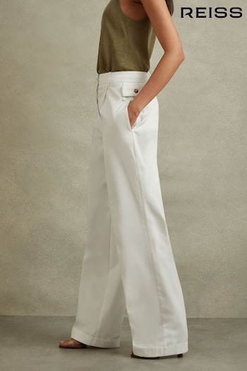 Reiss White Harper Cotton Wide Leg Suit Zip Trousers (B16337) | £150