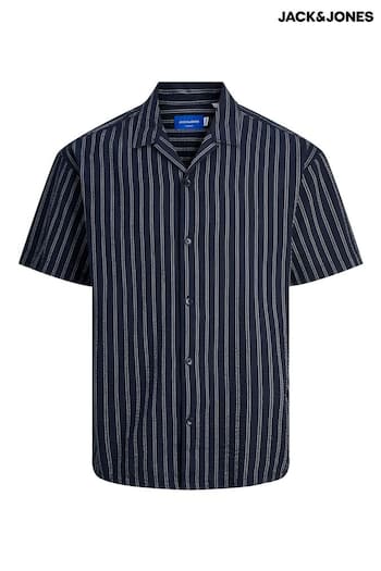 JACK & JONES Blue Seersucker Stripe Revere Collar Shirt (B16396) | £30