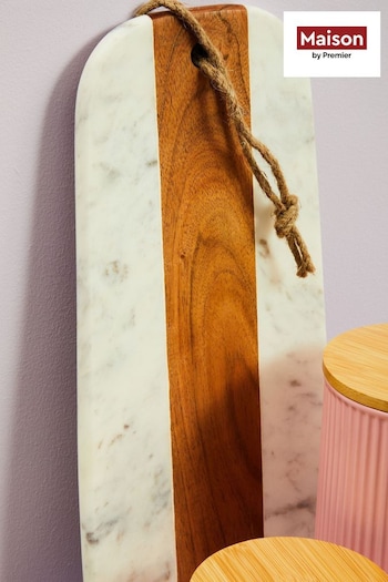 Maison by Premier White Oblong Marble And Acacia Board (B16413) | £29