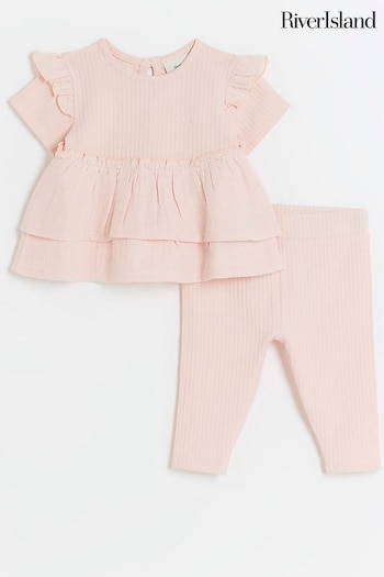 River Island Pink Baby Sweater Double Peplum Set (B16427) | £20