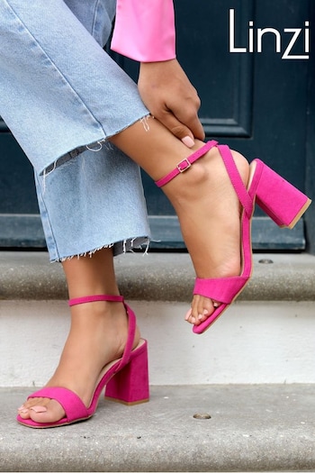 Linzi Pink Tara Faux Suede Barely There Block Heeled Sandals (B16471) | £35