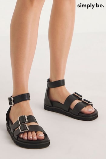 Simply Be Wide Fit Footbed Two Strap Black Sandals (B16487) | £38