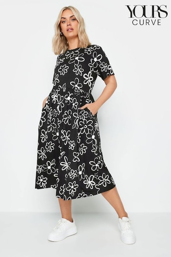 Yours Curve Black Abstract Print Pure Cotton Midaxi Dress (B16508) | £31