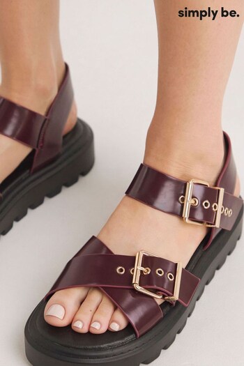 Simply Be Wide Fit Red Two Part Buckle Detail Chunky Sandals (B16544) | £38