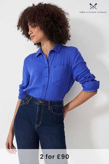 Crew Clothing Company Blue Plain Cotton Relaxed Shirt (B16557) | £49