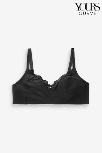 Yours Curve Black Curve Non-Wired Cotton Bra With Lace Trim Best Seller (B16582) | £21