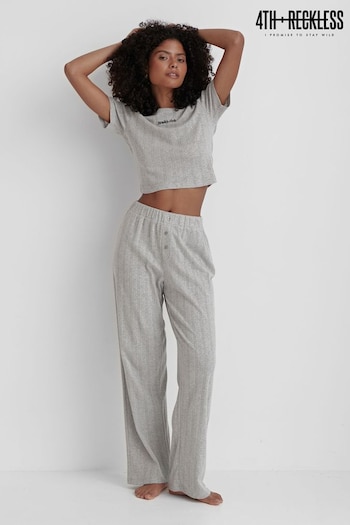 4th & Reckless Grey Arlia Pointelle Jersey Trousers (B16646) | £30
