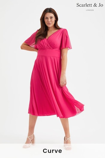 Scarlett & Jo Pink Victoria Angel Sleeve Mesh Midi long Dress (B16661) | £80