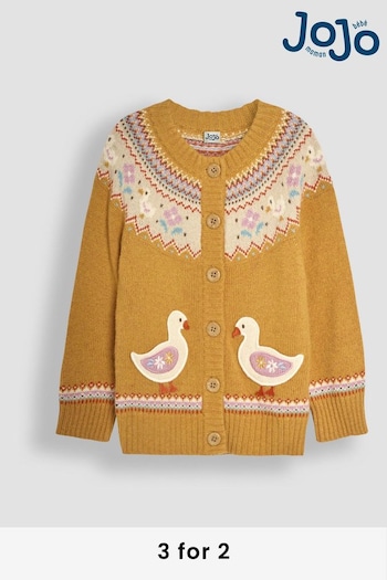 JoJo Maman Bébé Mustard Yellow Duck Knit Fair Isle Cardigan (B16679) | £29