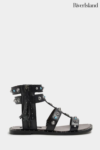 River Island Black Studded Gladiator Sandals (B16692) | £55