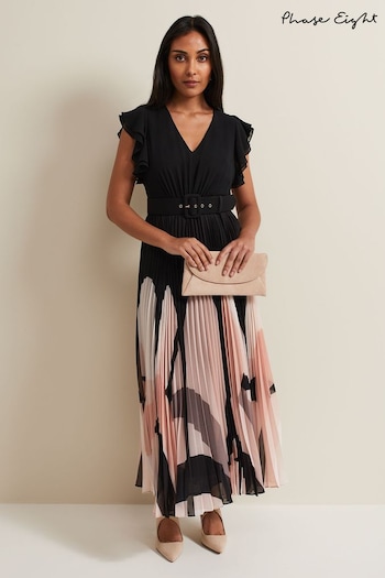 Phase Eight Petite Isla Printed Skirt Black Maxi Dress (B16745) | £179