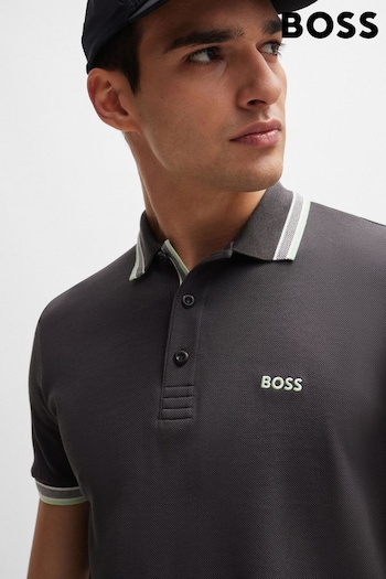 BOSS Grey Cotton Polo Shirt With Contrast Logo Details (B16755) | £89