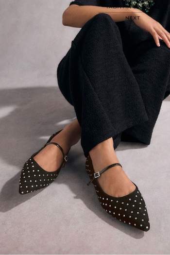 Black Tabitha Simmons Hai Studded Point Toe Mary Jane Shoes (B16770) | £75