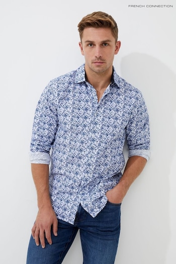 French Connection Blue Long Sleeve All Over Print Shirt (B16880) | £45