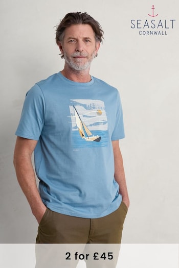 Seasalt Cornwall Blue Mens Midwatch T-Shirt (B16903) | £30