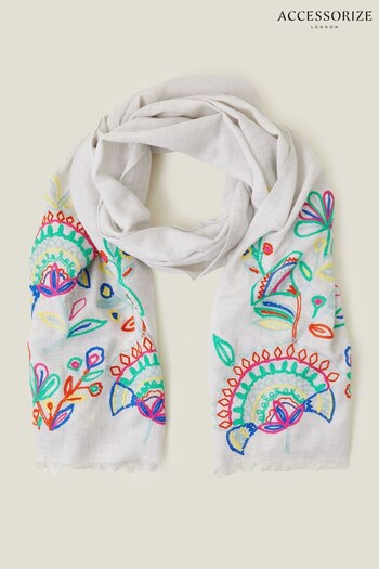 Accessorize White Embroidered Damask Scarf (B16977) | £30