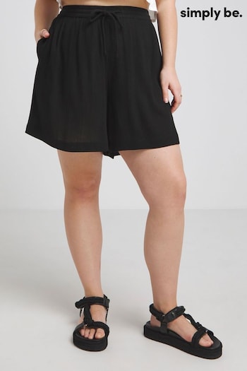 Simply Be Tie Waist Crinkle Black Shorts (B16979) | £20