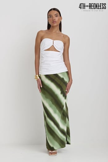4th & Reckless Green Willow Satin Printed Maxi Skirt (B16984) | £38