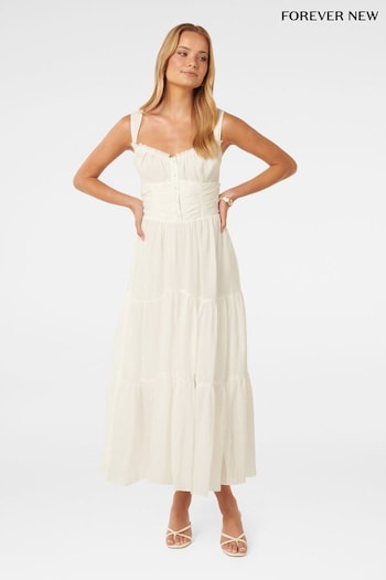 Forever New White Lena Ruched Bodice Midaxi Dress (B17069) | £105
