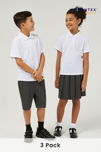Trutex Unisex White 3 Pack Short Sleeve School Polo button-up Shirts (B17084) | £20 - £28