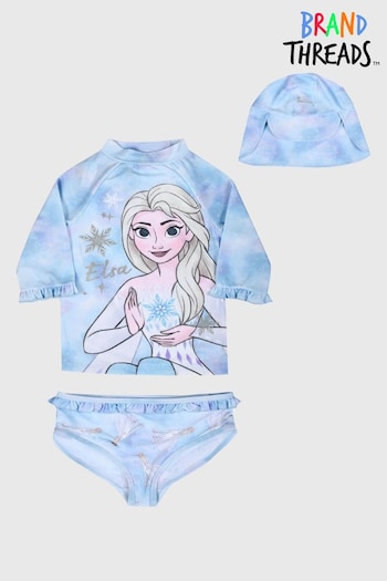 Brand Threads Blue Girls Frozen 3 Piece Swim Set (B17103) | £20