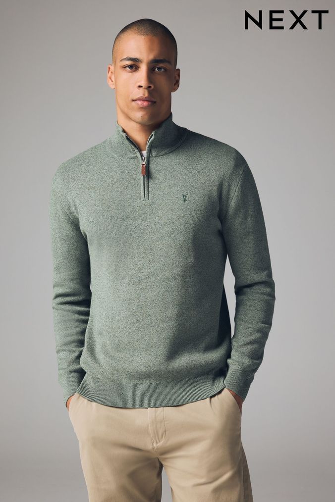 Mens Green Zip Neck Knitwear Next Official Site
