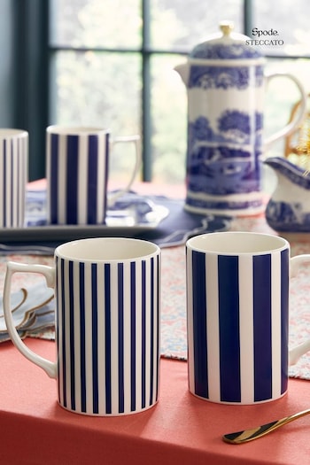 Spode Set of 4 Blue Steccato Bold Stripe Mugs (B17171) | £74