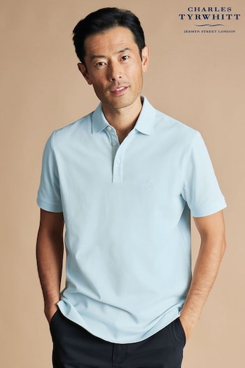 Charles Tyrwhitt Blue Short Sleeve Cotton Stretch Pique Polo T-Shirt (B17468) | £55