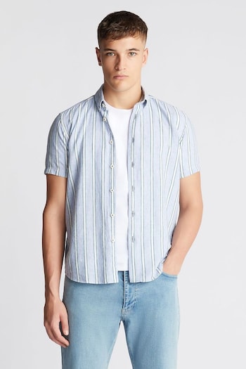 Remus Uomo Blue Slim Fit Striped Cotton Linen Shirt (B17548) | £75