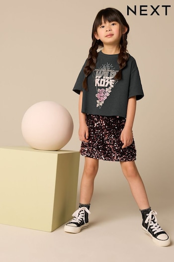 Charcoal Grey Embellished T-Shirt And Sequin Skirt Set (3-16yrs) (B17627) | £24 - £30