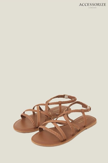 Accessorize Strappy Wide Fit Leather Brown Sandals (B17654) | £30