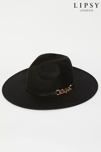 Lipsy Black Chain Detailing Faux Suede Fedora Hat (B17655) | £24