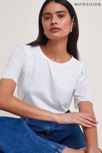 Monsoon White Tatianna Embellished T-Shirt (B17668) | £45